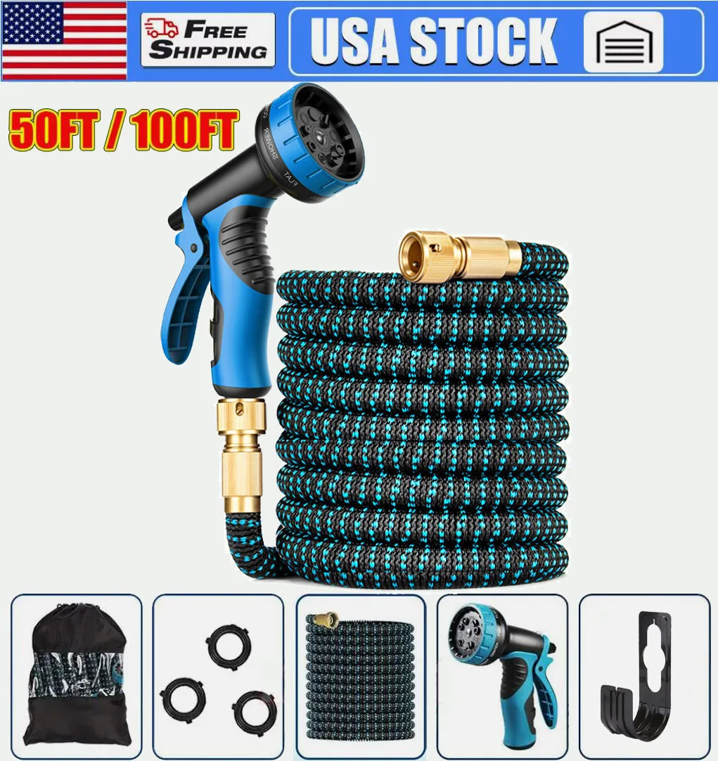 50ft 100ft Expandable Water Hose Spray Nozzle Lightweight Flexible Garden Hose