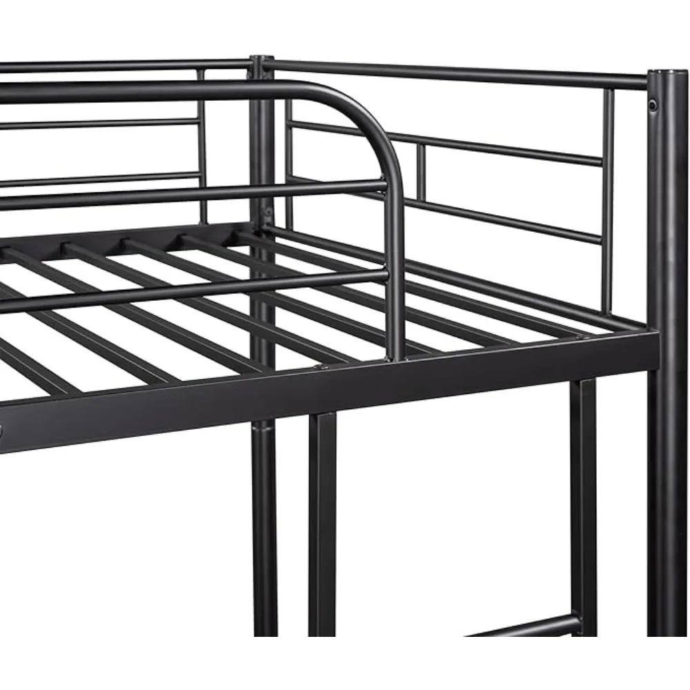 Twin Over Twin Metal Bunk Bed Trundle Frame with 2 Side Ladders Convertible Bunkbed Safety Guard Rails,No Box Spring Needed