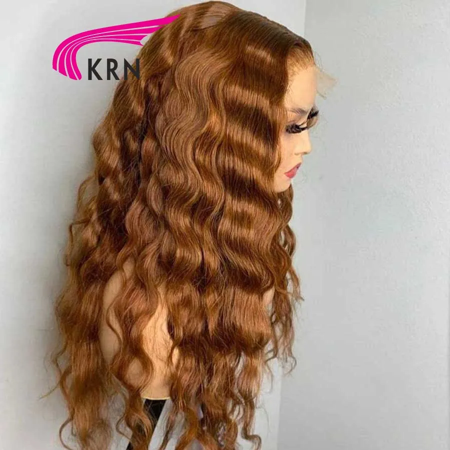 KRN-Perucas Onda Profunda para Mulheres, Cabelo Brasileiro, Peruca Lace Front 13x4 com Cabelo de Bebê, 250 Densidade, Cor Marrom, 13x6