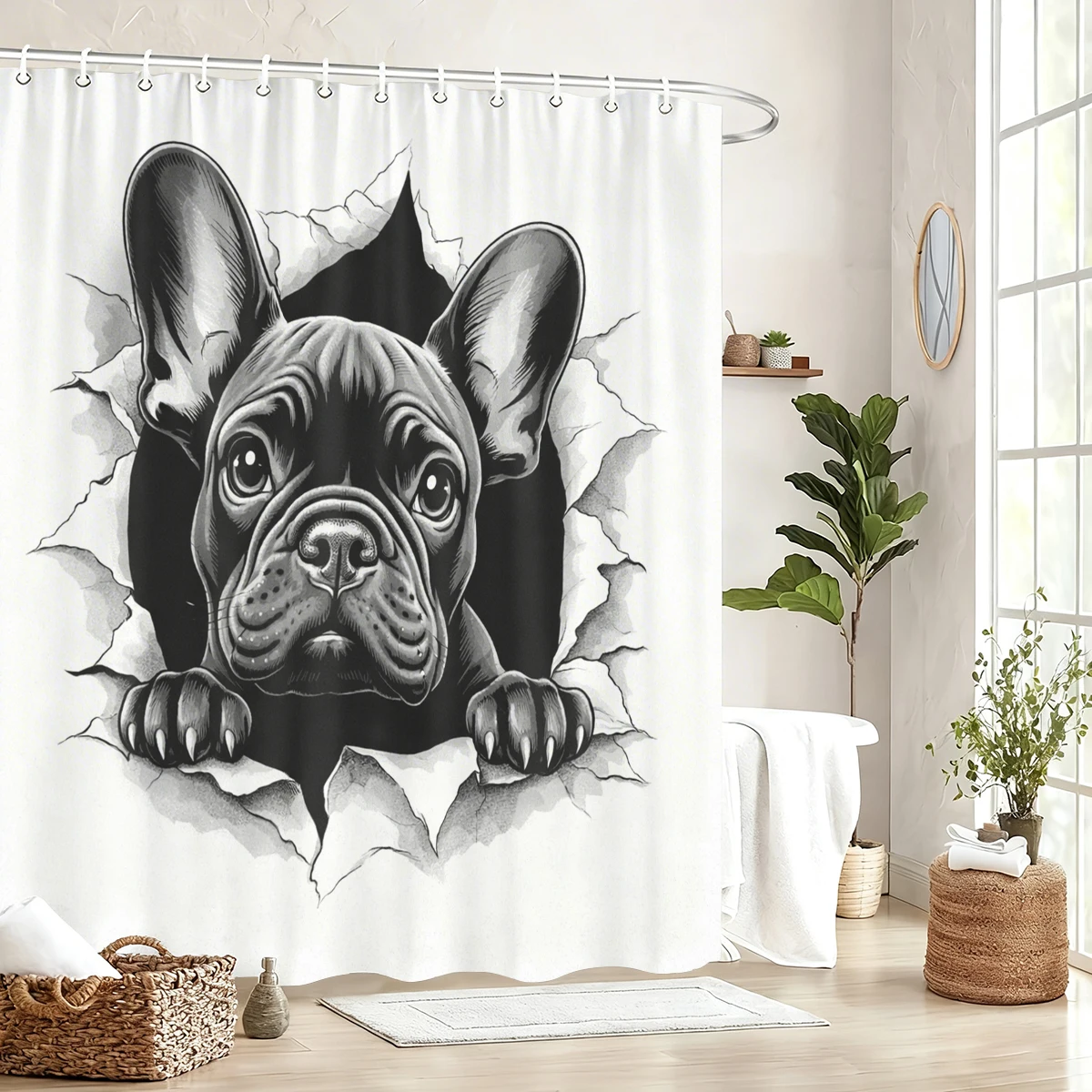

Cute Animal Printed Polyester Shower Curtain - Adorable Pet Themed Bath Curtain, Lovely Bathroom Decor for Home
