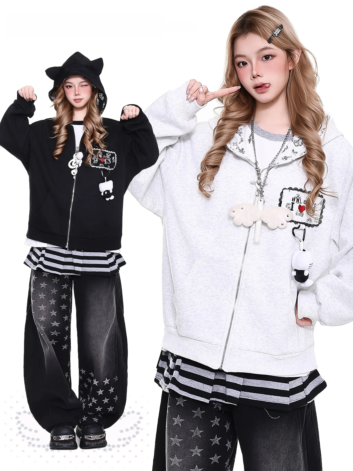 

Комплект: женская свободная повседневная толстовка-ветровка, новая весенняя коллекция, оранжевый, в японском стиле, милый, в стиле академии, Jaet