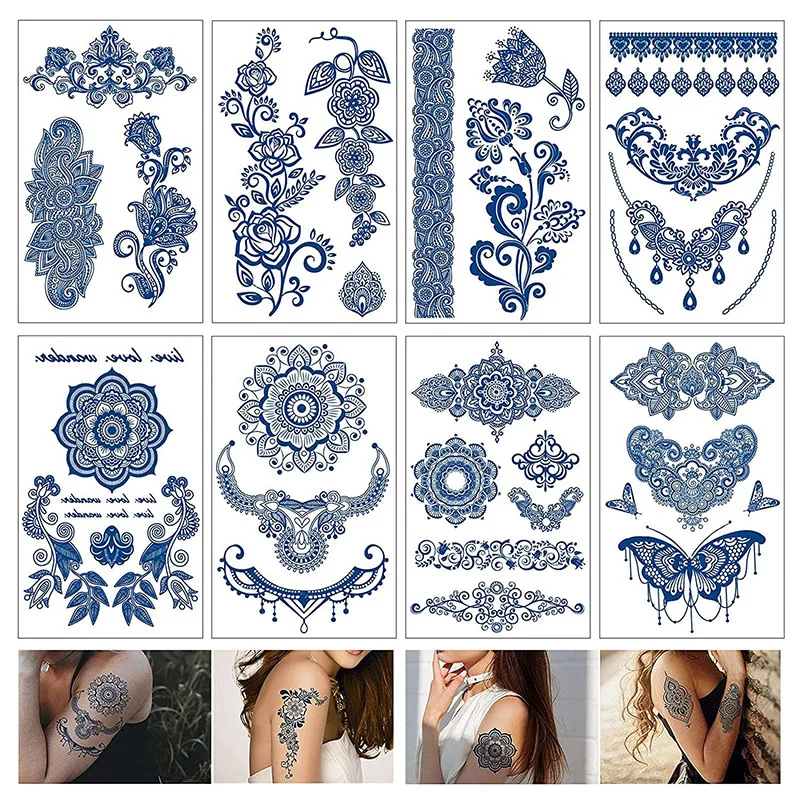 

Herbal Juice Henna Semi Permanent Temporary Tattoo Stickers Waterproof 7-15 Days Women Lace Flower Arm Butterfly Art Fake Tattoo