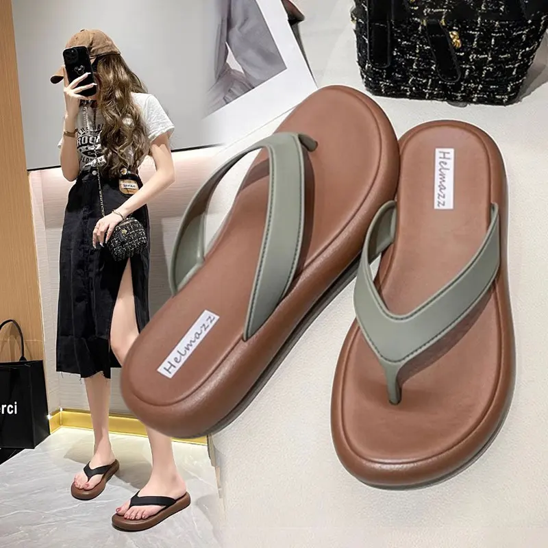 

Летние модные женские сандалии на толстой подошве с защитой от скольжения, удобные пляжные шлепанцы без застежек, повседневные, на плоской подошве, из ПВХ-материала