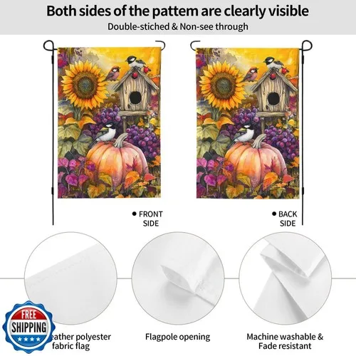 Fall Thanksgiving Pumpkin Garden Flag Vertical Double Sided Outdoor Yard Flag JJE DDI GGX