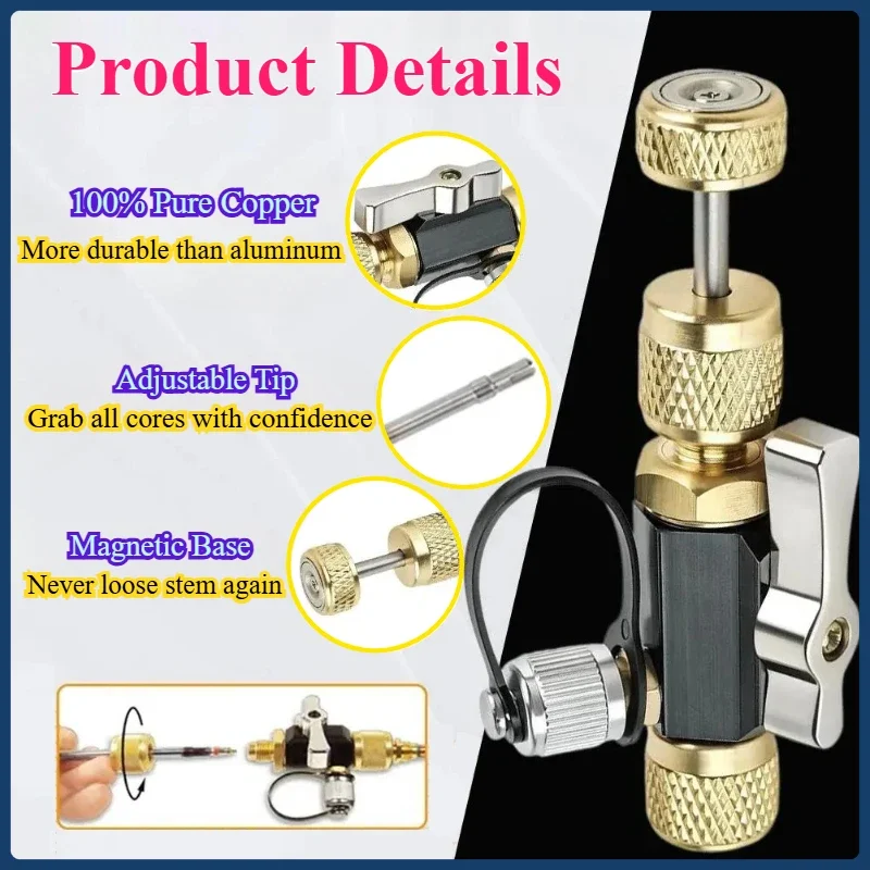 Precision Valve Core Removal Tool Set Vacuum Valve Core Disassembly Wrench for Valve Maintenance Repair Work