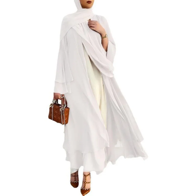 New Fashion Hot Selling Plus Size Women's Chiffon Long Sleeve Southeast Asian Muslim Dubai Elegant Cardigan Dress Head Smart
