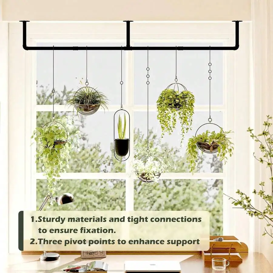 Plant Hanger Indoor With 6 Hanging Chains Hanging Planters For Indoor Plants Hanging Plant Holder Window Plant Rod Black Metal S