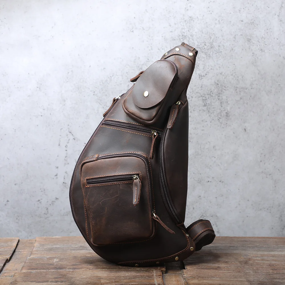 S.WORKER Echtleder Herren-Umhängetasche | Retro Crazy Horse Leder Tagesrucksack Umhängetaschen für Männer – Detail 7