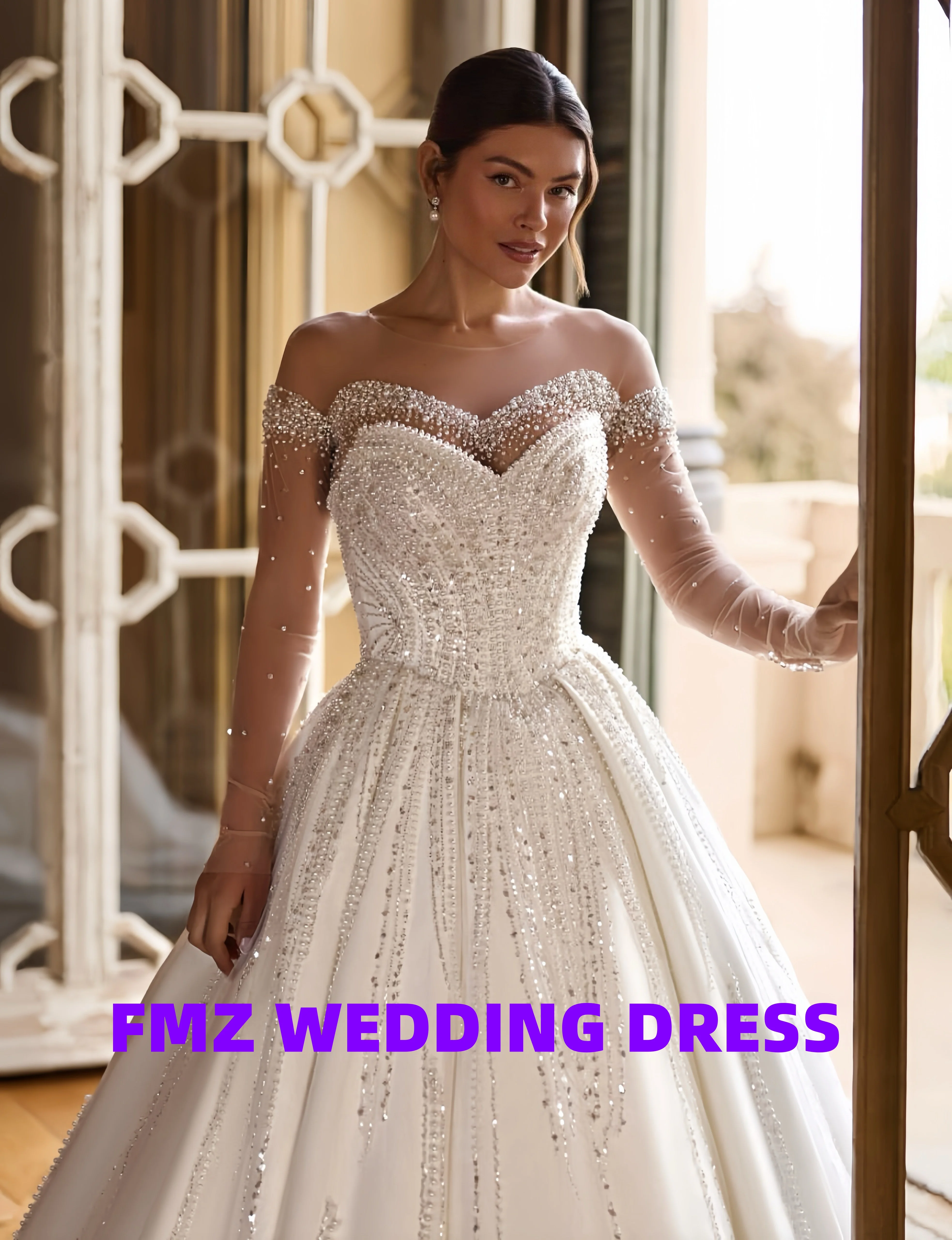 Personalizado dulce cuello sin mangas chal A-LINE satén vestido de novia para mujer vestidos de novia bata de mariee