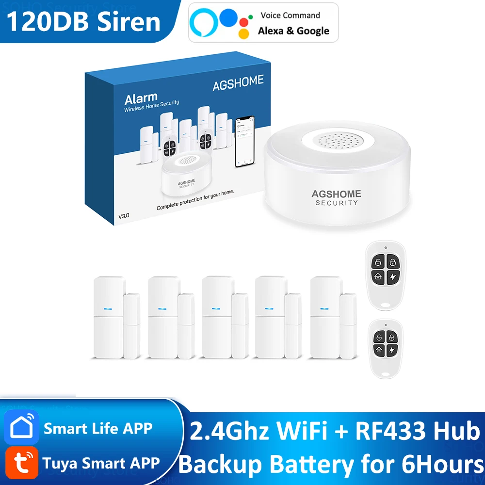 

Home Apartment Shops Store DIY WiFi Wireless Security Alarm Systems Alexa Google Voice Command with 120DB Siren APP Remote View