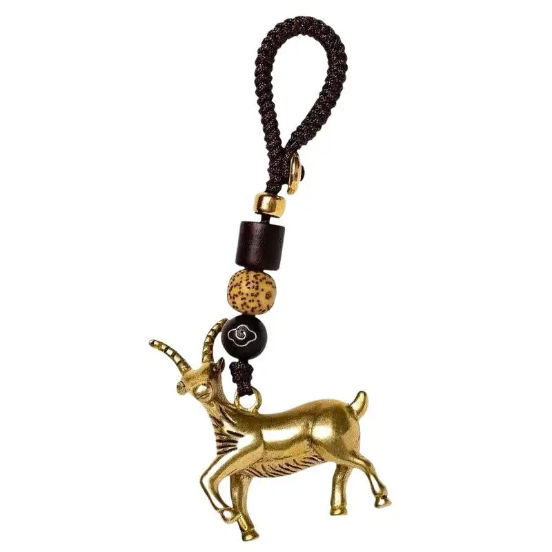 Vintage Brass Goat Key Chain Antique Copper Zodiac Sheep Animal Key Holder for Car Bag Birthday Souvenir Gift