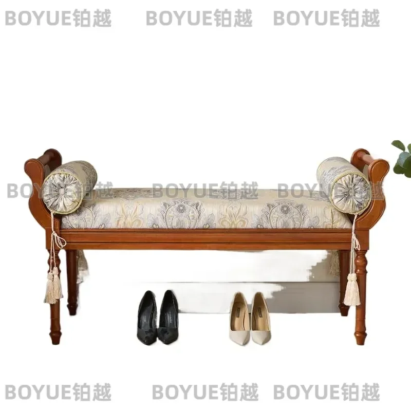 for Chinese Retro Bedside Stool European Solid Wood Adult Shoe Changing Stool Fabric Bench Makeup