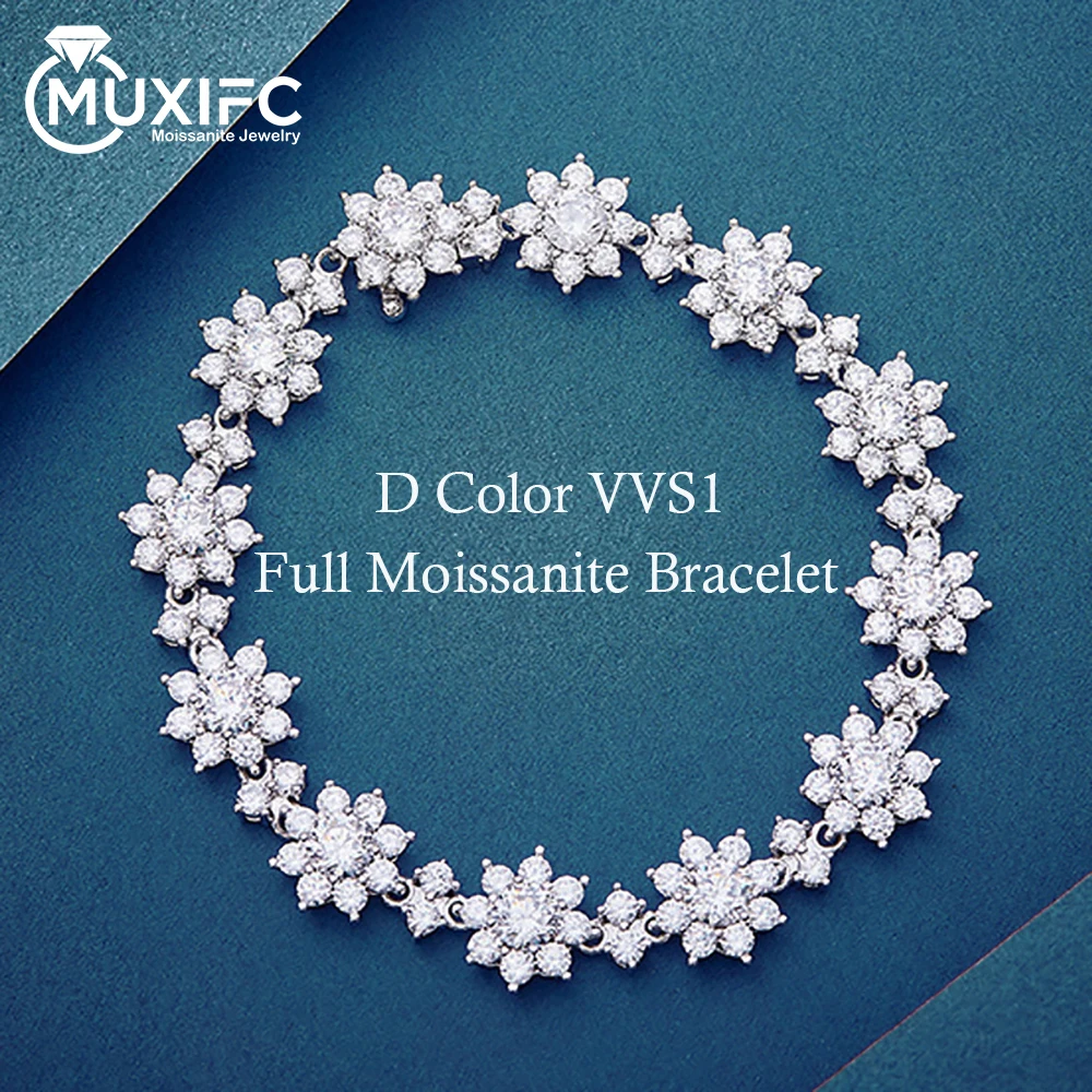 

MUXIFC Sparkling Full Moissanite Braclet for Women Sunflower Bracelet D Color Lab Diamond GRA 925 Silver Bangle Fine Jewelry