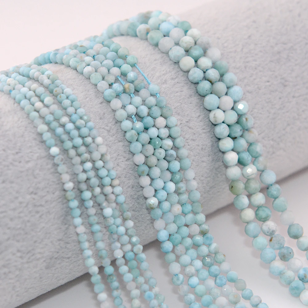 2/3/4mm Larimar / Pectolite Faceted Round Beads For Jewelry Making Natural Gemstones DIY Necklace Bracelets Earrings