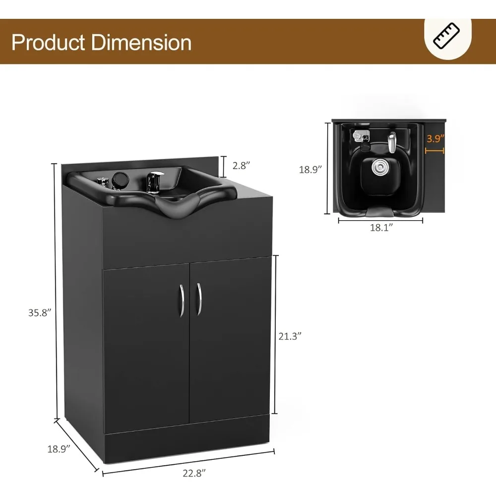 Salon Shampoo Station, Black Shampoo Backwash Station, Salon Station with Sink, Essential Shampoo Station for Hair Salons