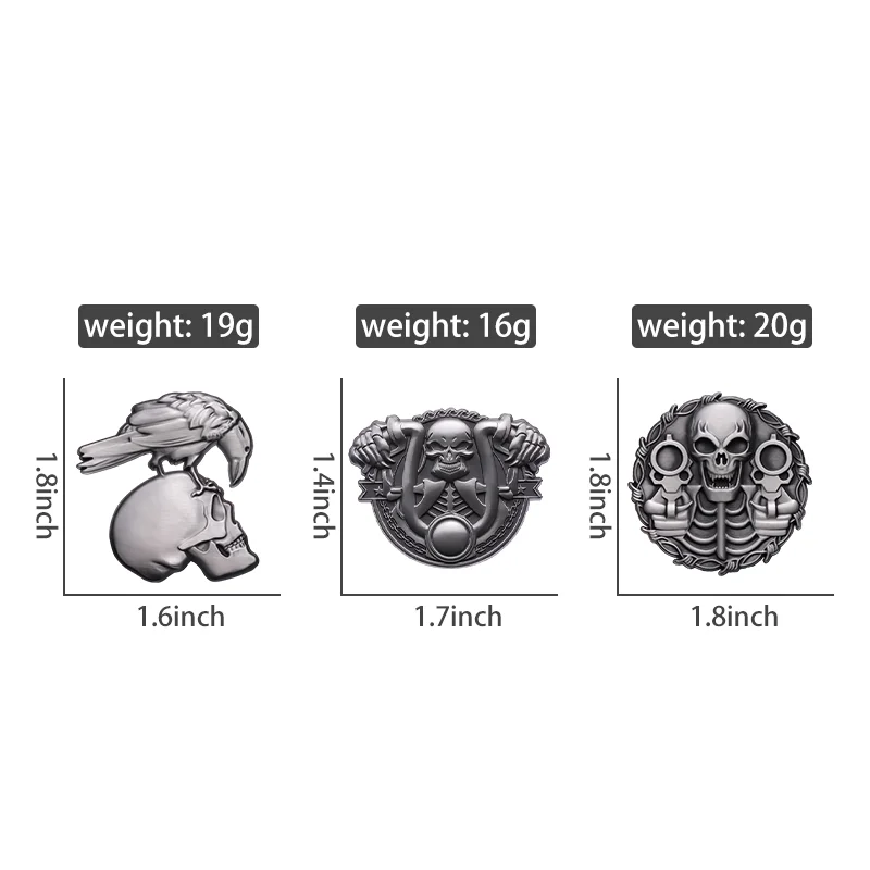 Punk style silver metal pin motorcycle skull crow brooch backpack lapel jacket decoration badge Halloween gift jewelry wholesale