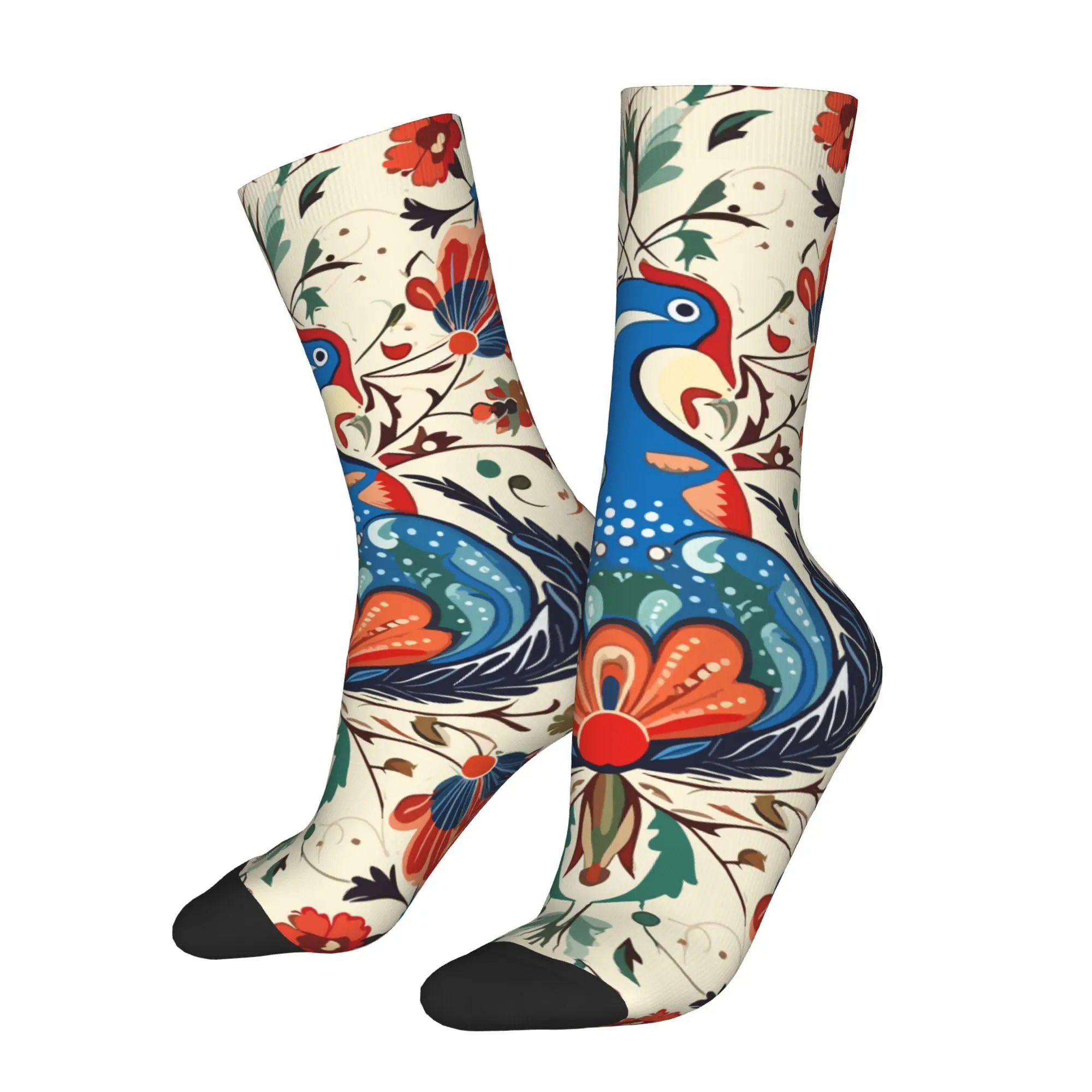 1pc Bird Floral Pattern  Printed Men's Socks Novelty Hip Hop Harajuku Pattern Crew Sock Casual Gift