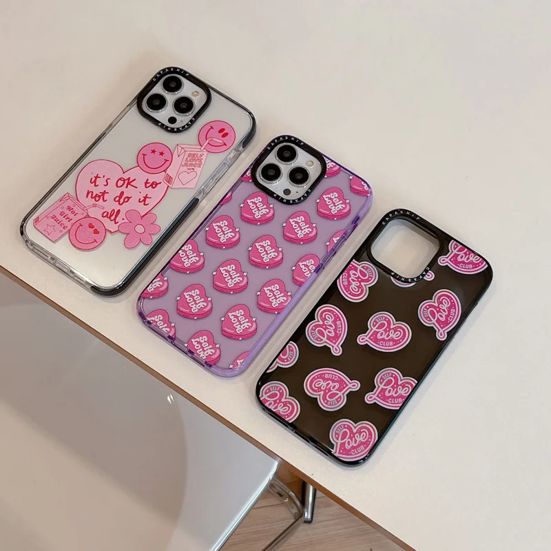 Ins Pink Love Sticker Clear Case For Iphone 11 14 15 Pro Max Silicone Soft 12 13 Mini 7 Plus SE2020 X XR XS Max Shockproof Cover