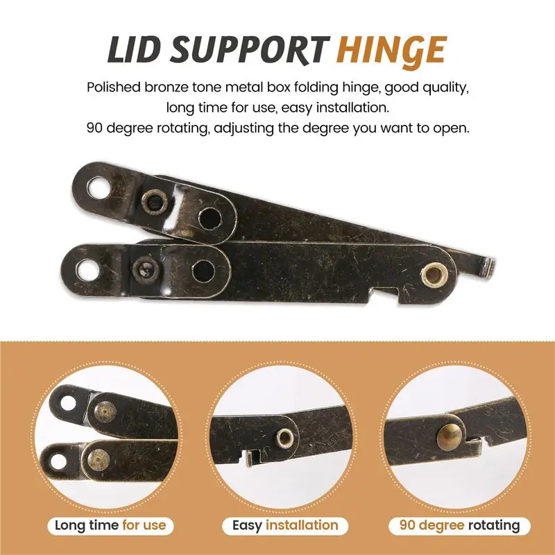 A73M-Furniture Box Rotatable Folding Lid Support Hinge Bronze Tone 4Pcs