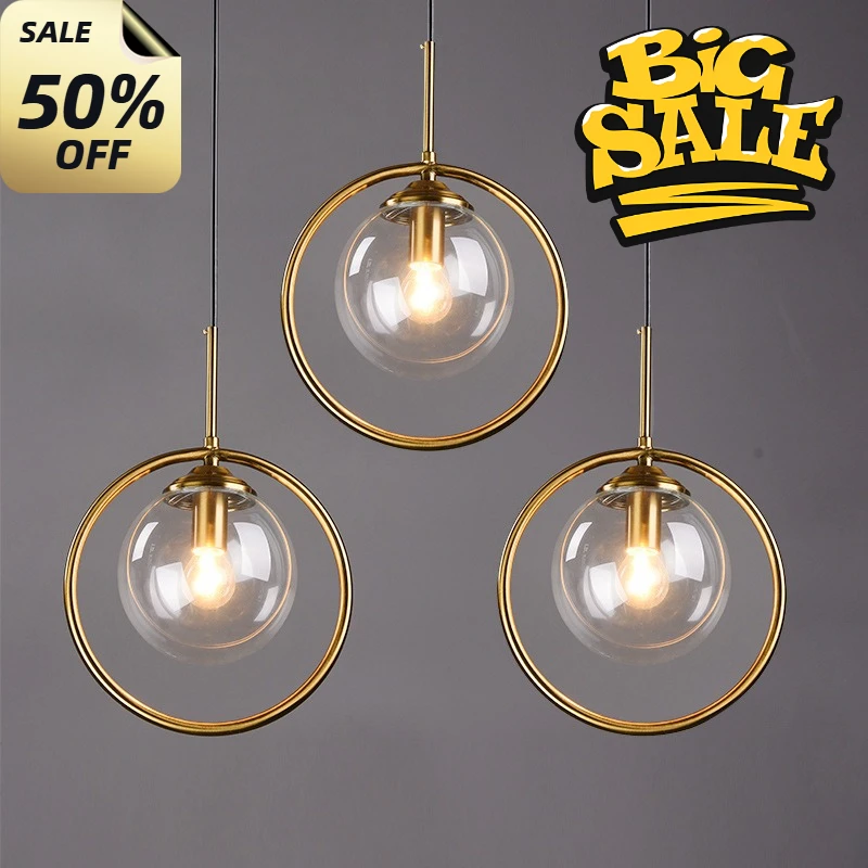 

Modern Glass Ball Pendant Lighting Fixture Kitchen Dining Room Bedside Hanging Lamps Luminaire Suspension Lights