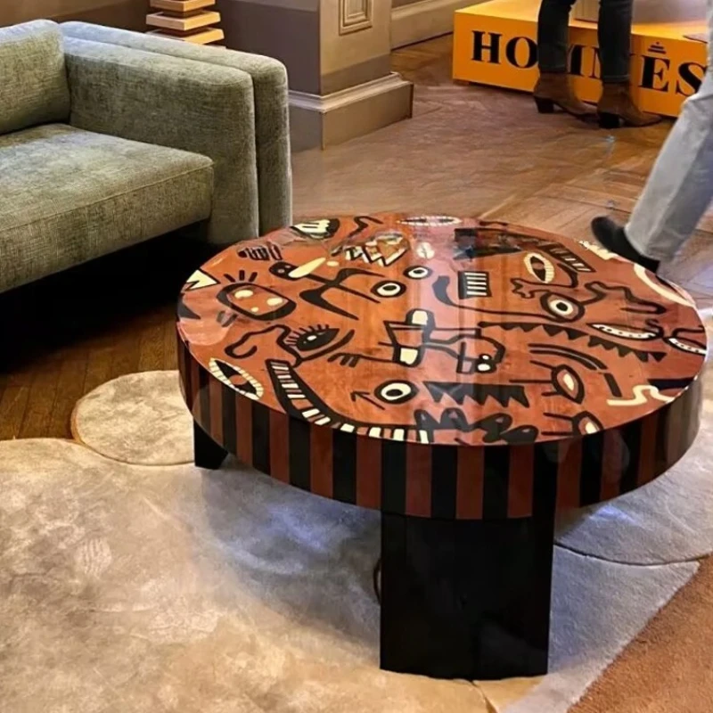 

Solid wood medieval painting art coffee table creative painting living room senior round coffee table household