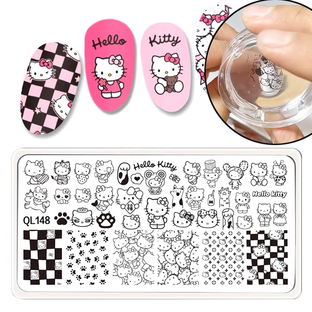 Cartoon Hello Kitty Nail Stamping Plate Sticker 6*12cm Cute Animal Nail Art Print Stencils Kuromi/Mickey/Kitty Cat Nail Template