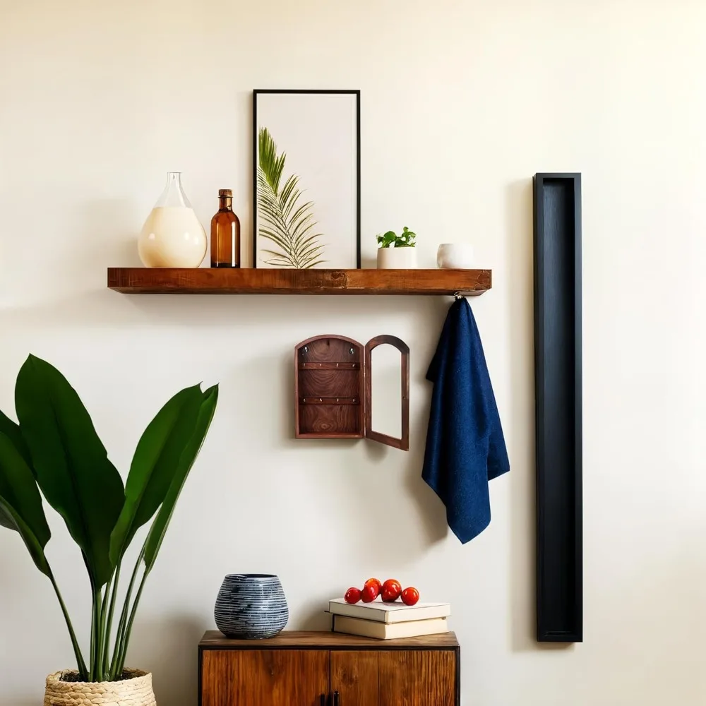 خزانة مفاتيح من خشب الورد مع 6 خطافات ولوحة زجاجية - حل تخزين مزخرف للمفاتيح #6