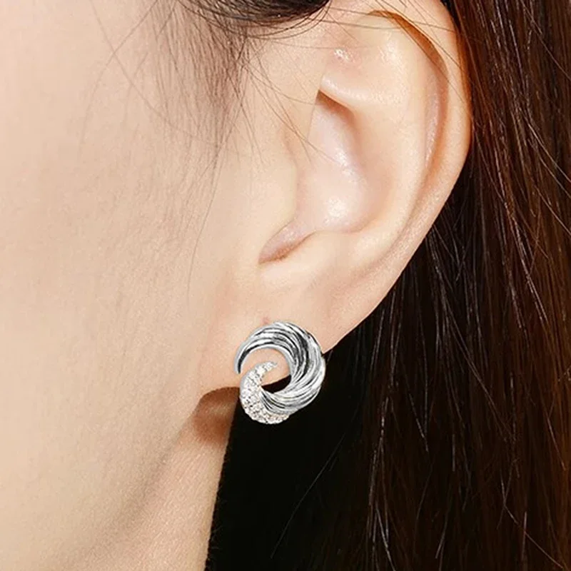 Huitan Noble Whirlwind Design Stud Earrings with Shiny Cubic Zirconia Gorgeous Party Jewelry for Women Charms Ear Accessories