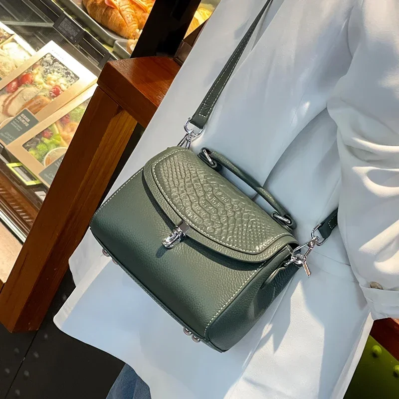 Authentic Cowhide Leather Women's Crossbody Bag Soft Solid Color Shoulder Bag Versatile Commuter Retro Female Handbag Wholesale