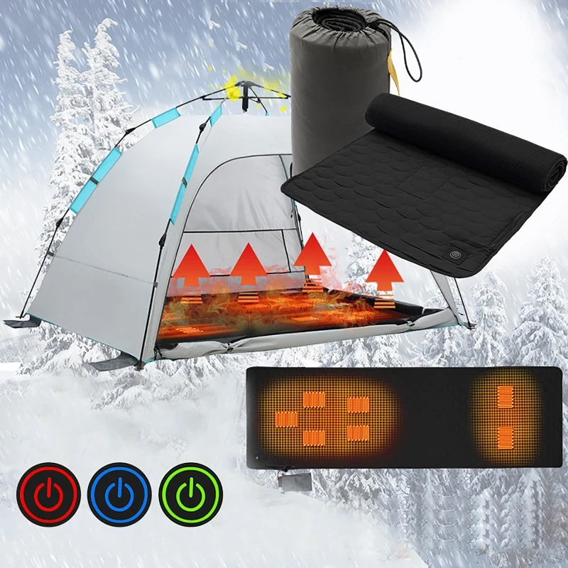 Usb elétrico aquecido saco de dormir forro viagem e folha acampamento 7 zonas aquecimento portátil ao ar livre térmica acampamento piquenique almofada quente