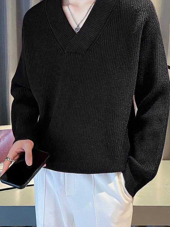 

Мужской утепленный зимний свитер с V-образным вырезом, свободного кроя, повседневный, вязаный, для ношения под одеждой, комфортный, дышащий, с длинными рукавами