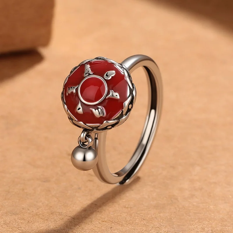 Segens-Gebetsrad-Ring für Damen, Party-Accessoires, Retro-Sechs-Wörter-Mantra-Glanzring, Damenschmuck, Mantra-Glocken-Anhängerring