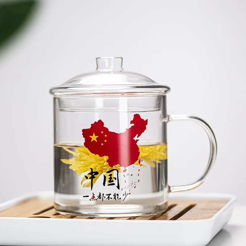 Manufacturer Wholesale Creative Retro Large Jar Lid, Thickened Large-Capacity Glass Flower Tea Cup With Handle