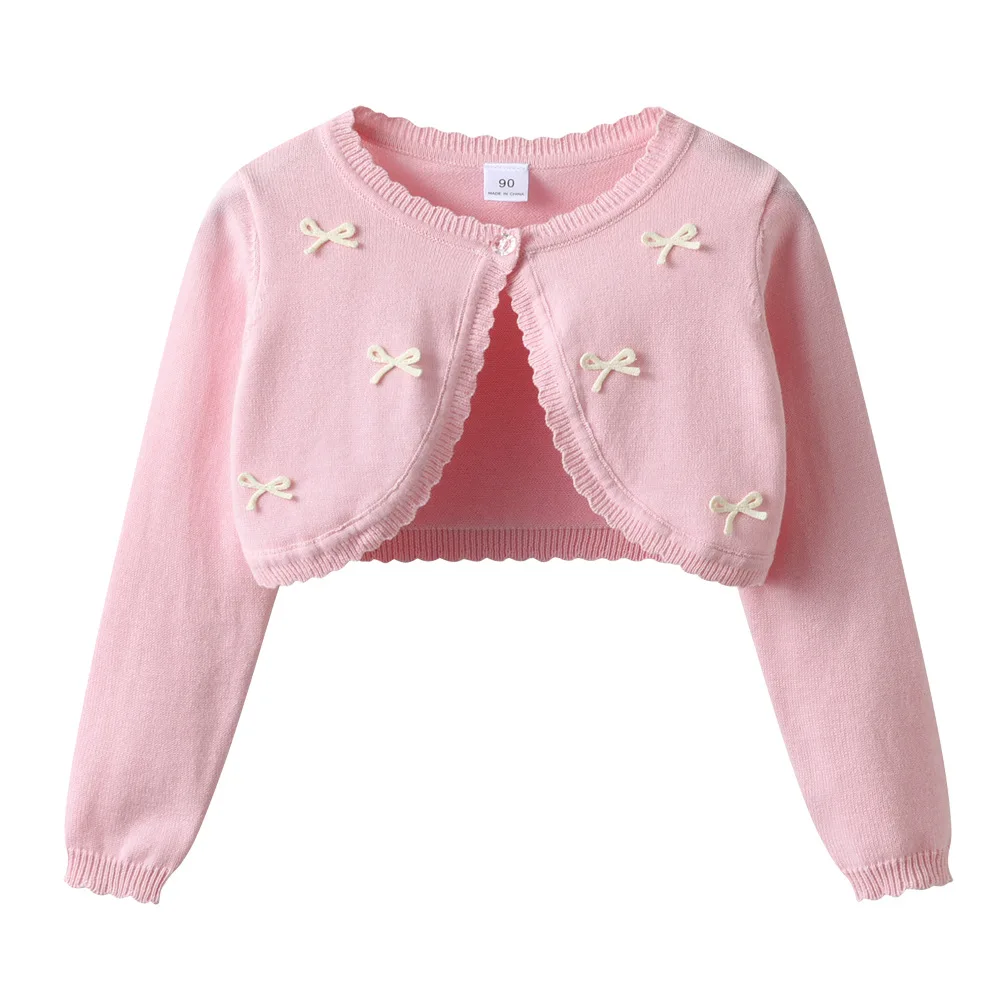 new delivery Long sleeve knitwear cardigan sweater young girl shawl 100%cotton spring autumn coat bow clothes 90-160 2-12y