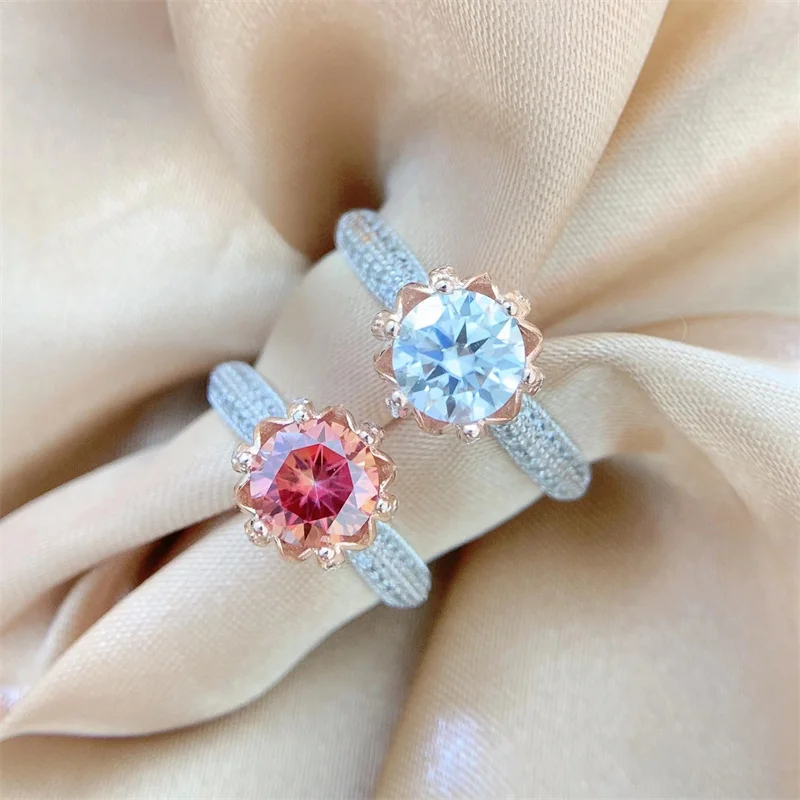 ZHESHIYUAN Lefei Fashion Luxury Classic Diamond-set Moissanite 1 CT Double Color Flower Ring Women Silver 925 Party Jewelry Gift