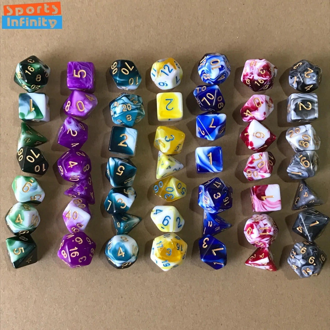 7pcs/set Two-color Multi Sided Digital Dice for TRPG COC Running Team Board Game D20 D12 D10 D8 D6 D4 Number Dice Dnd Dice Set