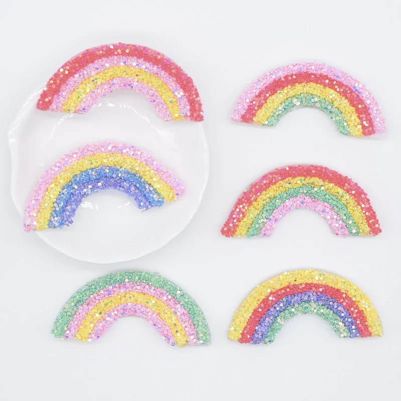 6Pcs 62*28mm Sequin Pipe Rainbow Clip Applique Accessories for Handmade Christmas Hat Hairpin Bow Clothes Shoes Decor Patches