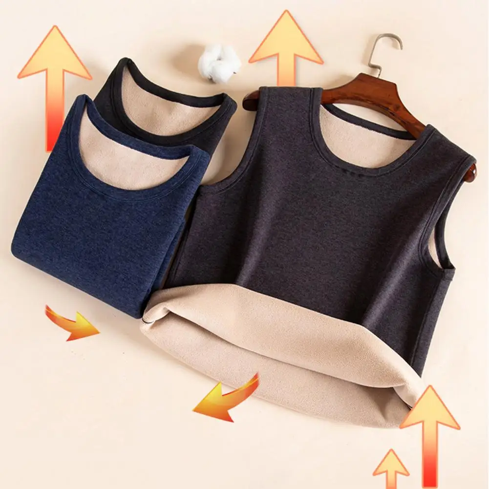 Men Thermal Sleeveless Vest Slim Fit Inner Wear Undershirt Plush Thick Warm Comfortable Base Layer Waistcoat Thickened Vest