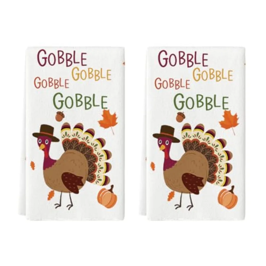 

Turkey Thanksgiving Kitchen Towels Dish Towels 18x26 Ih Fall Gobble Pumpkin Decoration Hand Towels Set of 2