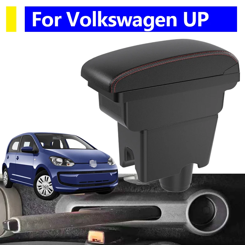 

Для Volkswagen UP подлокотник, дизайн интерьера, ящик для хранения центральной консоли, черный органайзер для подлокотника из искусственной кожи, автомобильные аксессуары