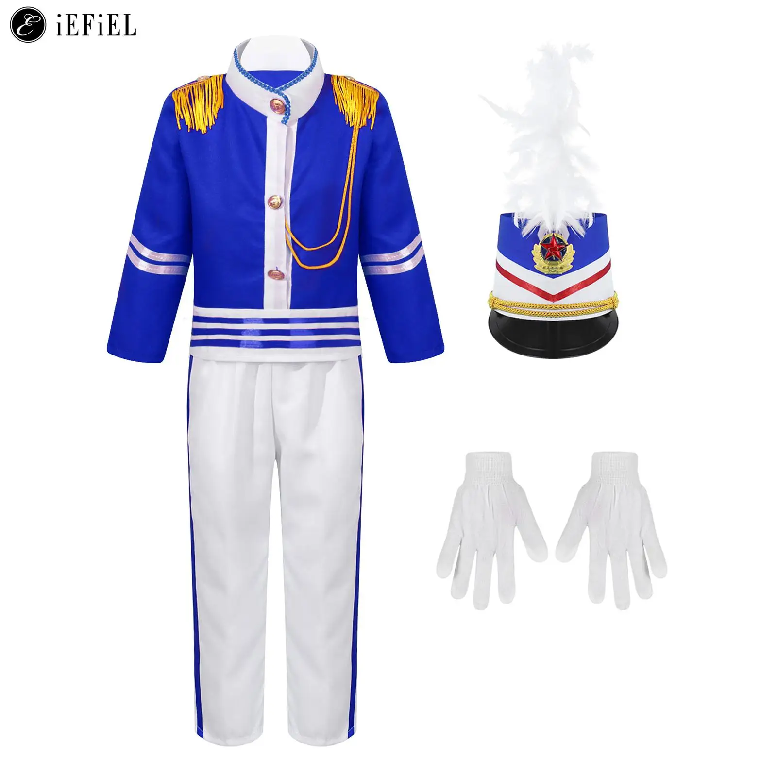 Kids Boys Girls Drum Major Costume Royal Guard Soldier Marching Band Uniform Outfit Halloween Cosplay Party Fancy Dress Up