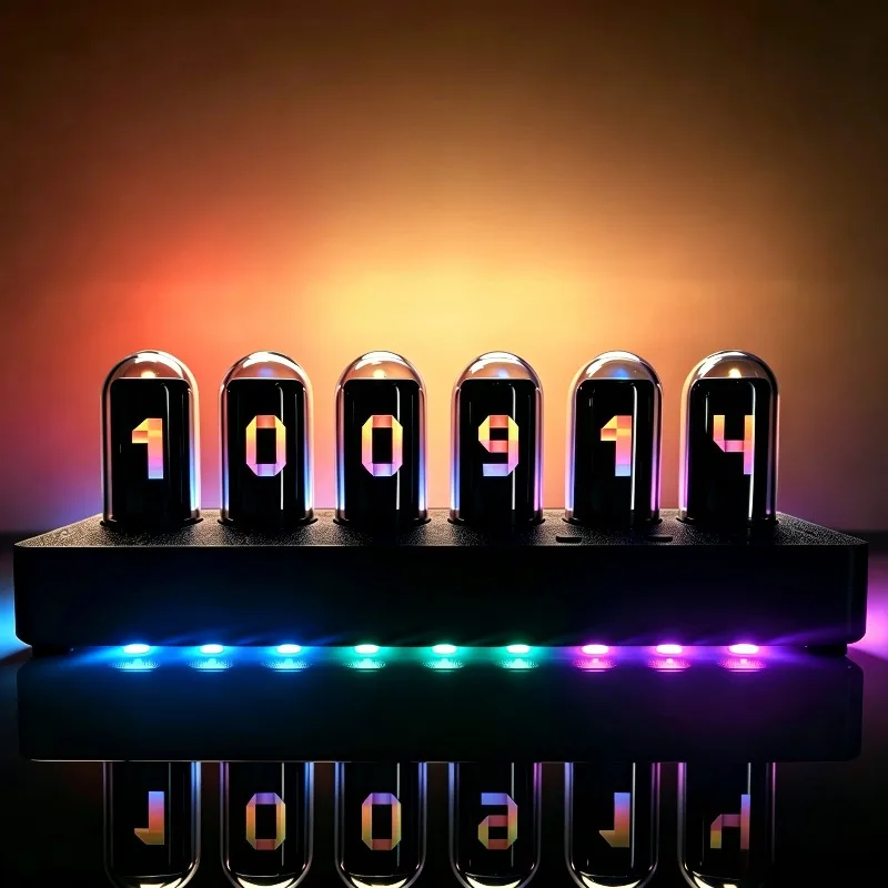 IPS‑Simulated Nixie Tube Clocks Minimalist Artistic RGB‑Ambient‑Light Customizable‑Display Desk Clocks Gaming‑Setup Home Decor