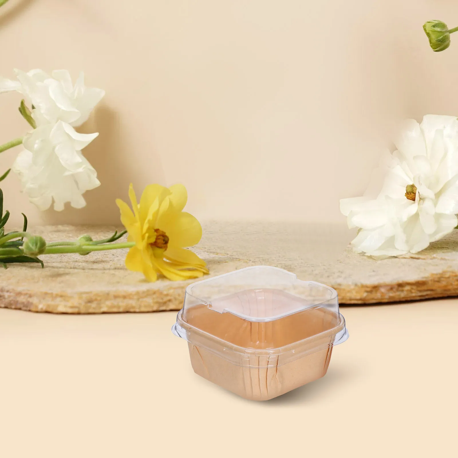 

100Pcs Disposable Kraft Paper Baking Cups Clear Lid Dessert Containers Cupcake Wrappers Muffin Holders Party Snack Packaging