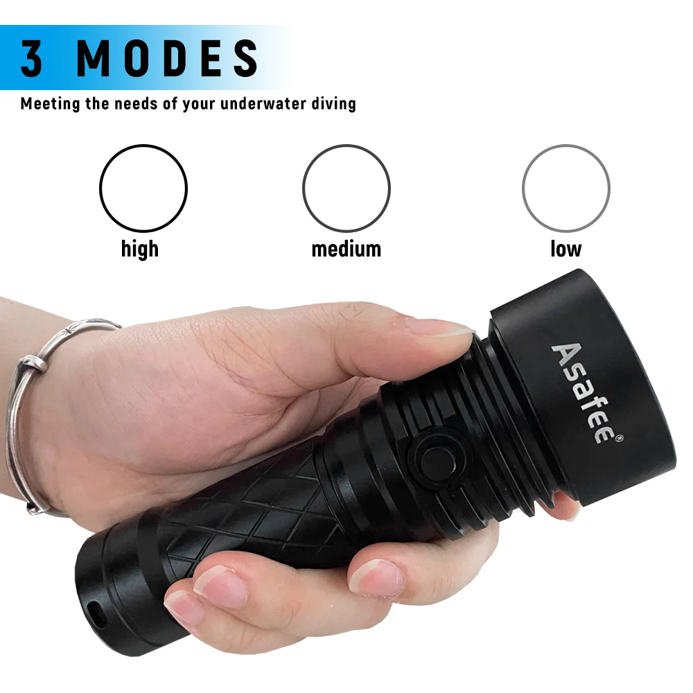 Asafee A19S 80M Underwater Powerful Bright P70 Diving Flashlight IPX8 Dive Lamp Waterproof 2500LM Diver Lanterna Lamp