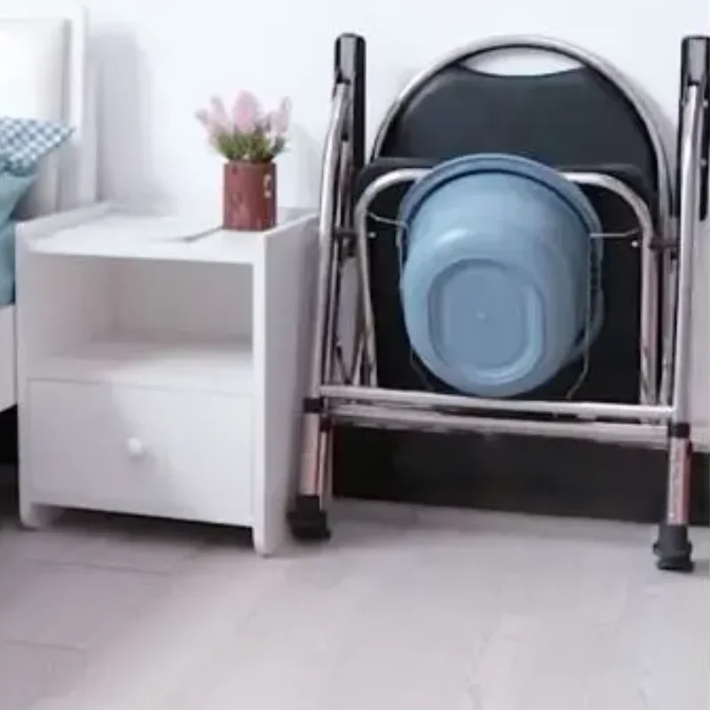 Elmain-Chaise de Toilette Pliable en Acier Inoxydable, Commode Mobile Multifonctionnel, pour Femme Enceinte, Panière Hygiénique