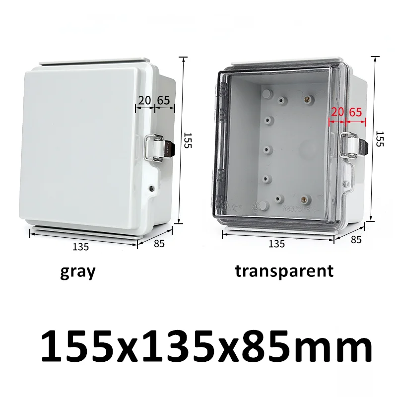 IP67 Waterproof Junction Box – ABS Plastic, Hinged Cover, Stainless Steel Latches, Mounting Plate & Cable Glands, 260x160x100mm
