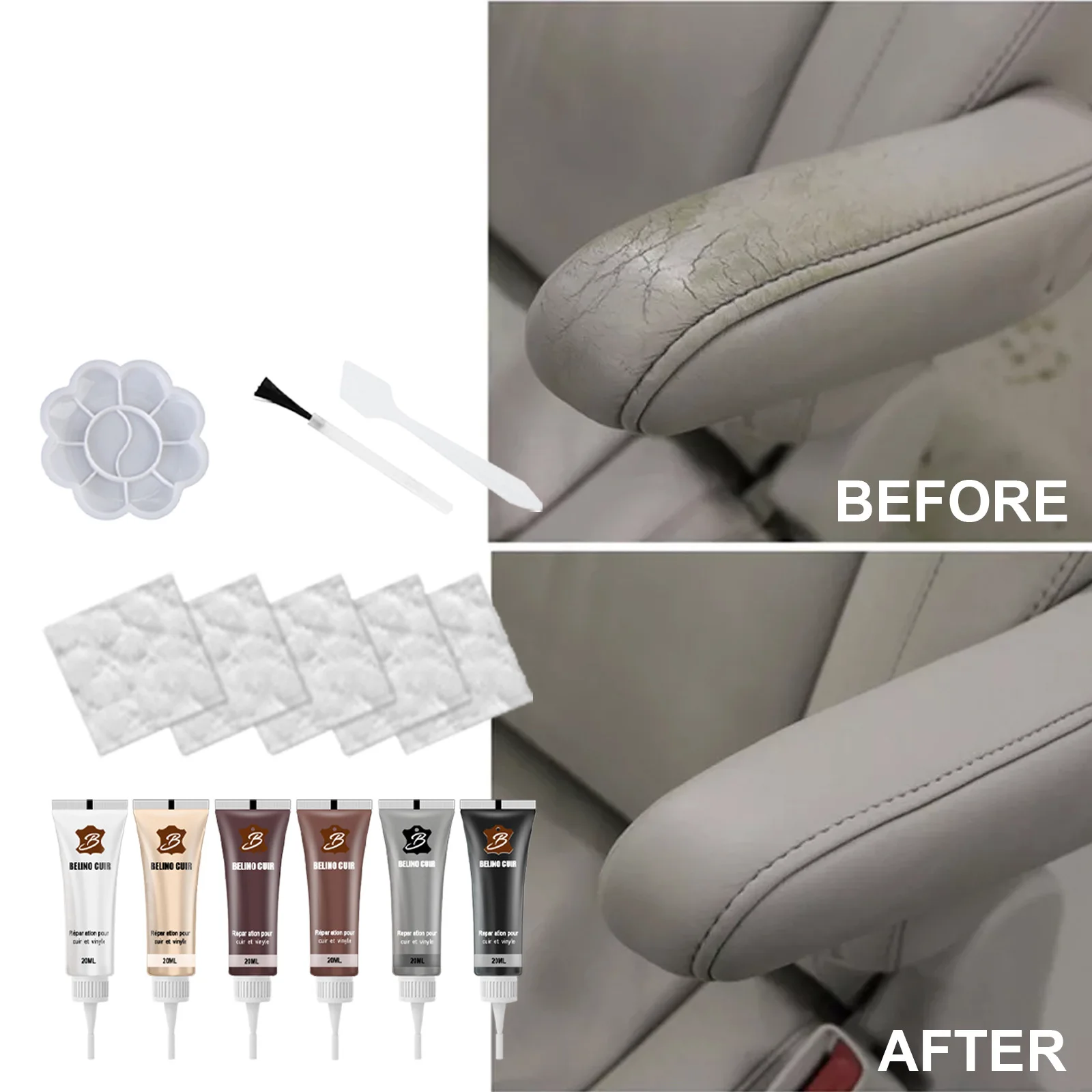 Leather Color Repair Paste Car Seat Sofa Leather Refurbish Fix Scratch Crack Filling Leather Renovation Maintenance Agent 20ml