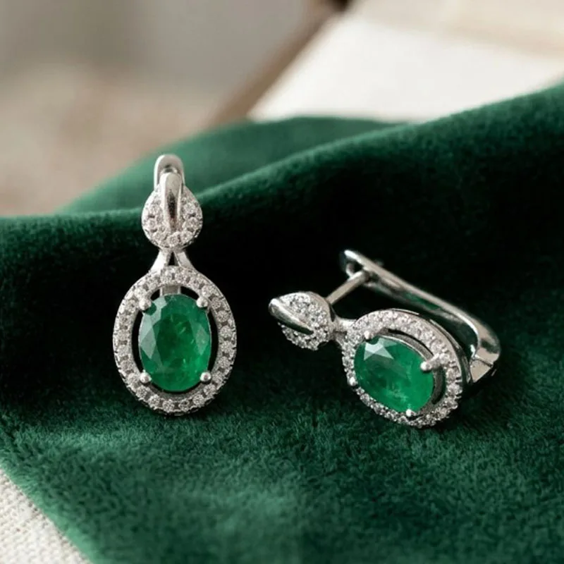 Buy 4 Get 1 Free 20x10mm Lovely Cute 4.2g Real Green Emerald Red Ruby Blue Sapphire Females Engagement 925 Silver Earrings