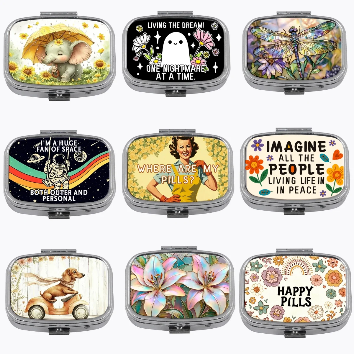 Dachshund Dog Print Metal Pill Case 2 Compartments Portable Travel Mini Pill Box Cute Ghost Quotes Art Pocket Vitamins Holder