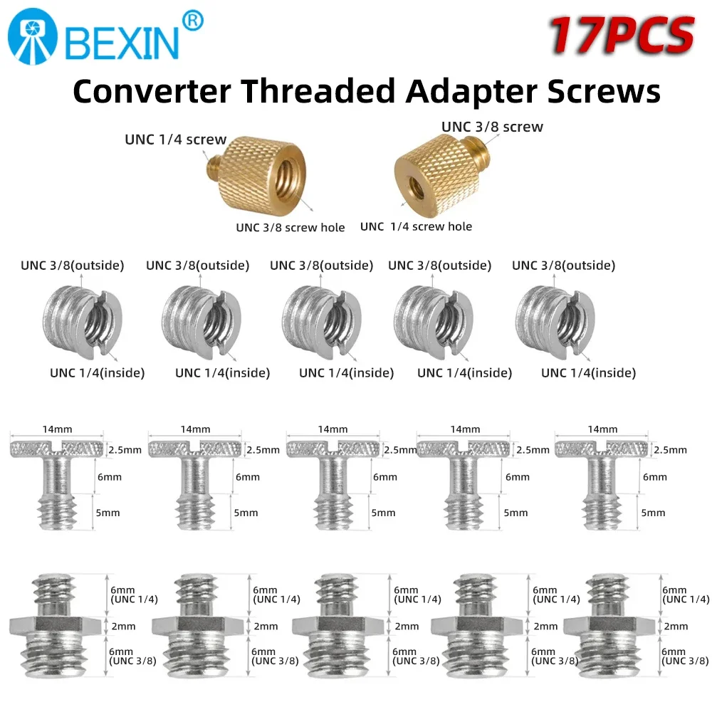 1/4 Inch to 3/8 Inch Male Female Converter Threaded Adapter Screws Accessory Photo Studio Kit Camera screw for Light Stand Flash